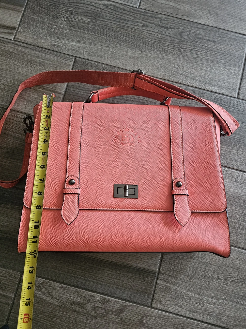 Embossed Laptop Messenger Bag in Coral Pink